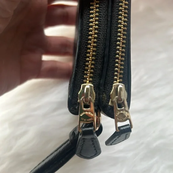 Coach two tone leather double zip wristlet wallet ivory and signature brown EUC - Picture 10 of 11